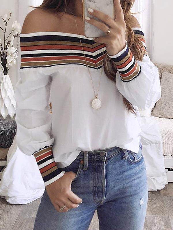 Open shoulder off shoulder women long sleeve t-shirts