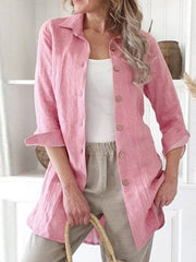 Plain casual turn down neck women button blouses