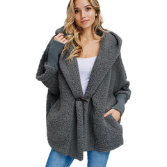 Plush Hooded Pure Long sleeve Coats
