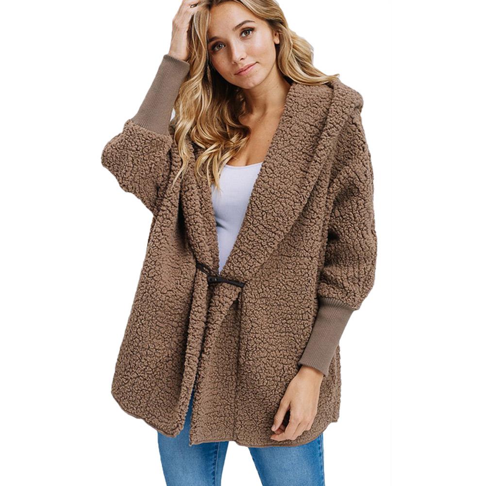 Plush Hooded Pure Long sleeve Coats