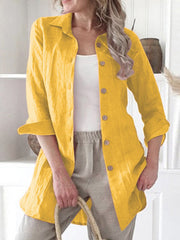 Plain casual turn down neck women button blouses