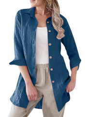 Plain casual turn down neck women button blouses