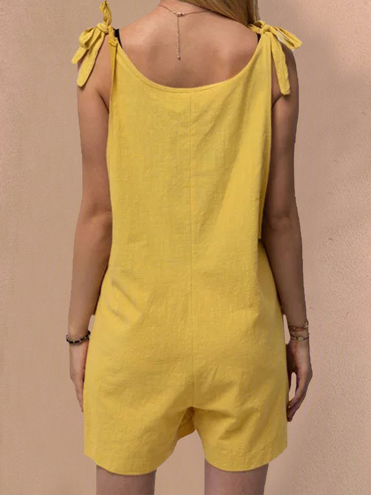 Pockets Sleeveless Casual Linen Rompers