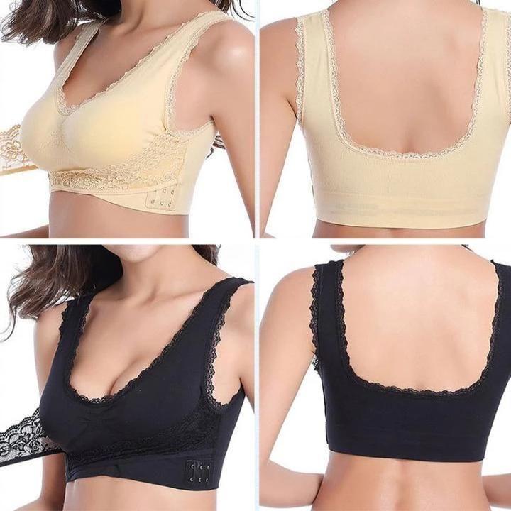 Bra - Seamless Lift Bra With Front Cross Side Buckle, Plus-Size Wirefree Lift Support Bra, 6 Colors