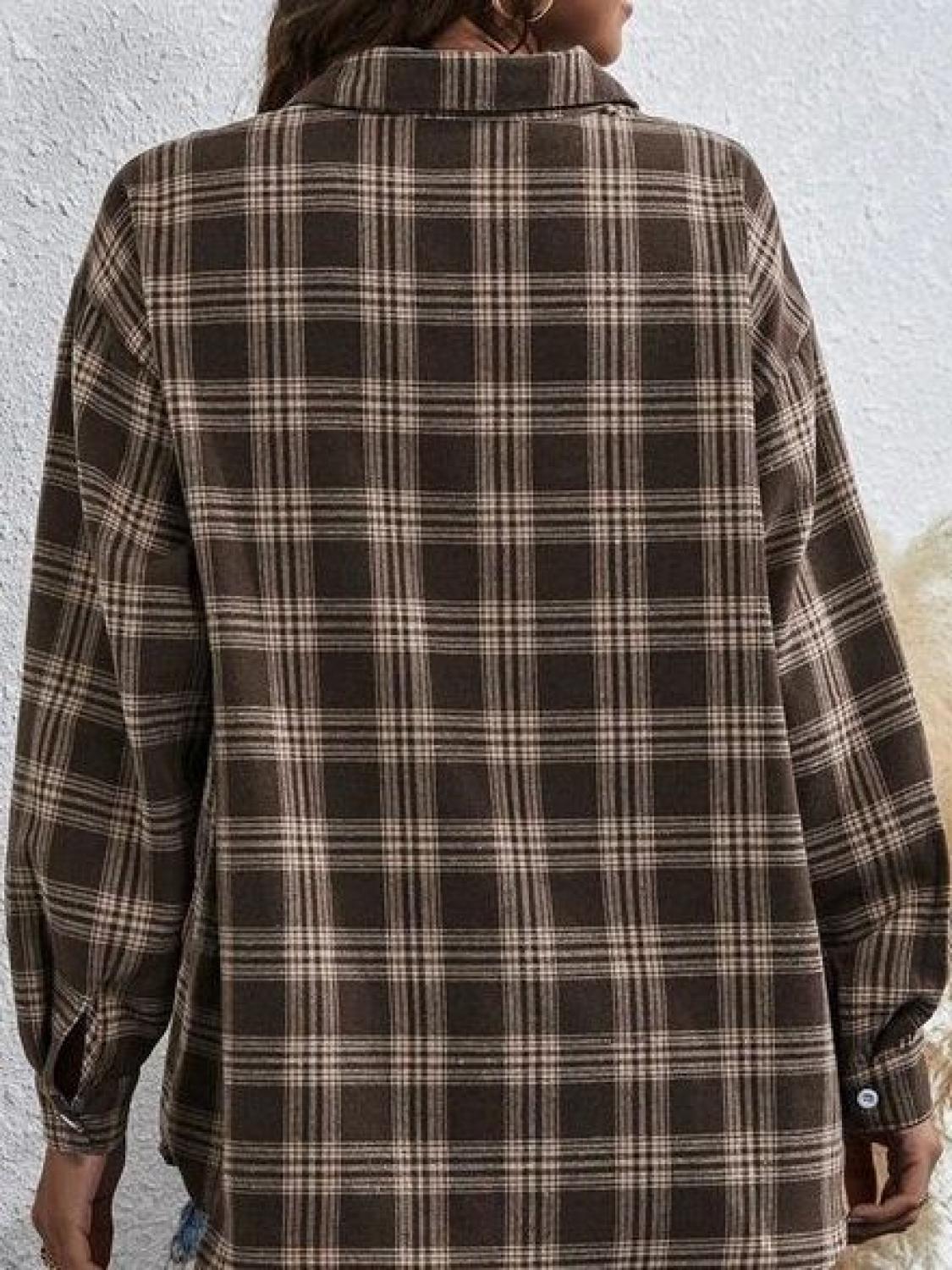 Plaid Collar Button Long Sleeve Shirt Blouses