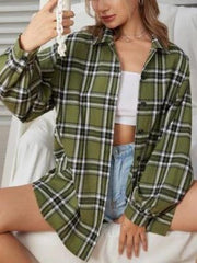 Plaid Collar Button Long Sleeve Shirt Blouses