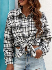 Plaid Collar Button Long Sleeve Shirt Blouses