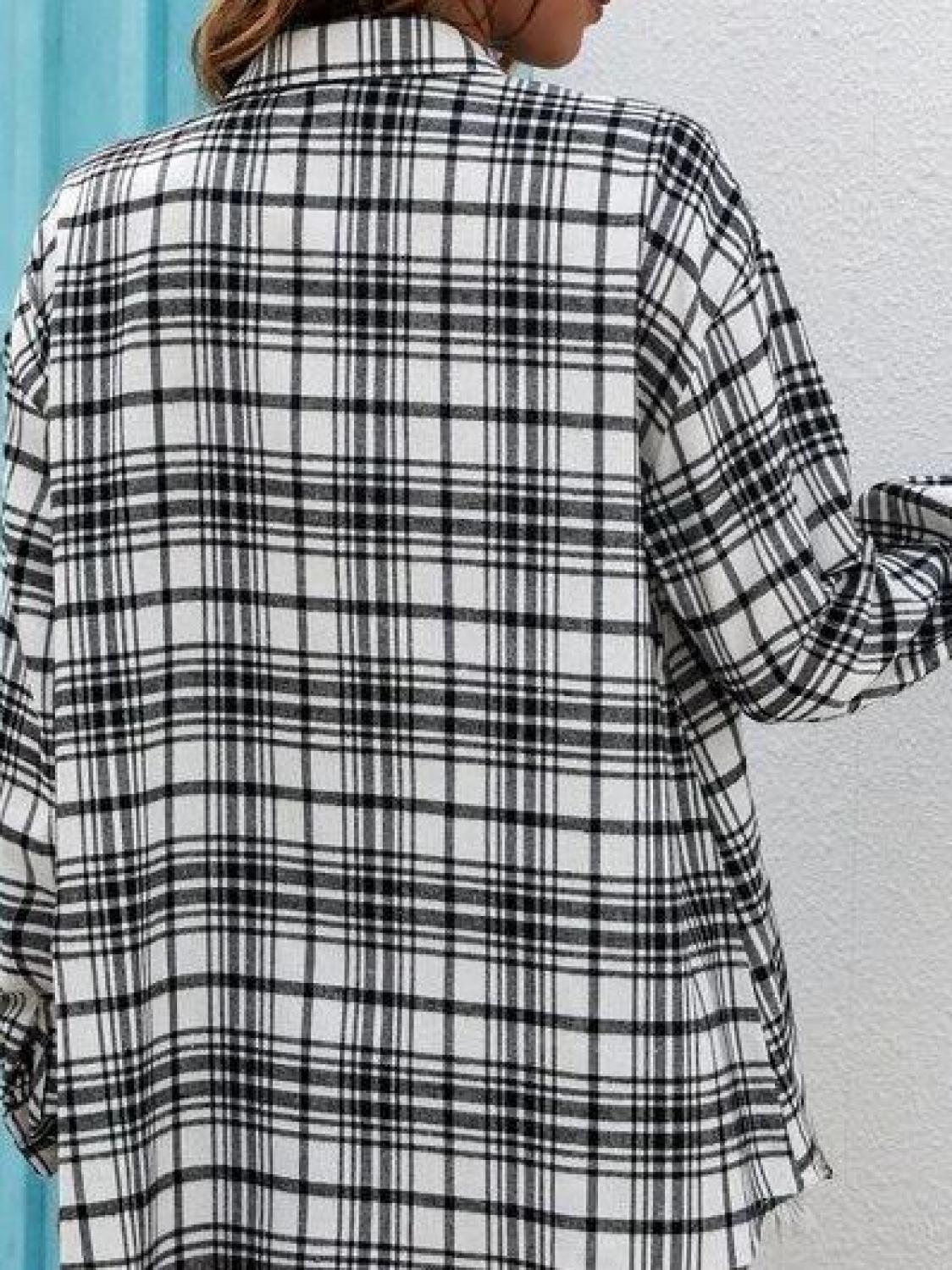 Plaid Collar Button Long Sleeve Shirt Blouses