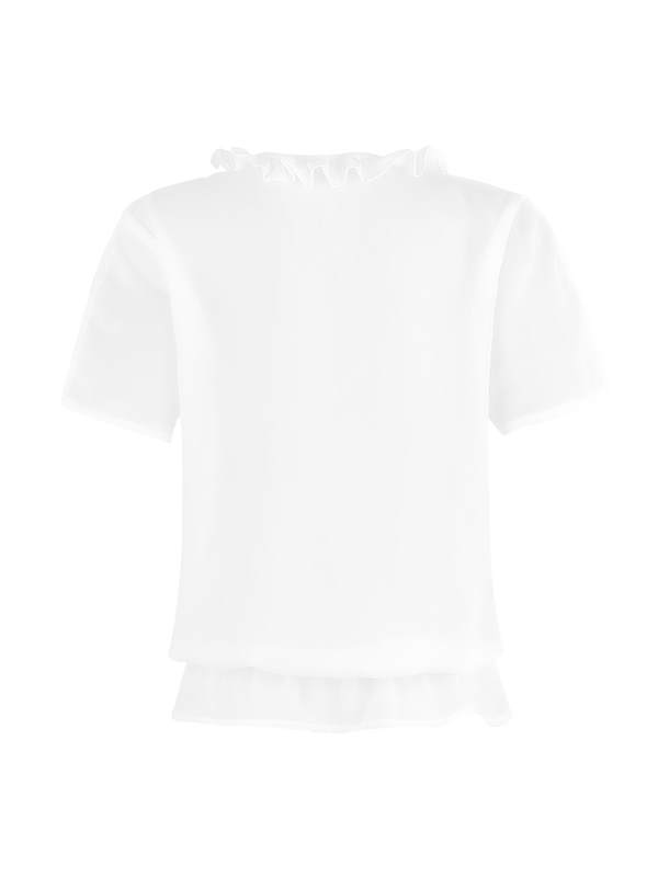 Plain v neck irregular chiffon short sleeve blouses