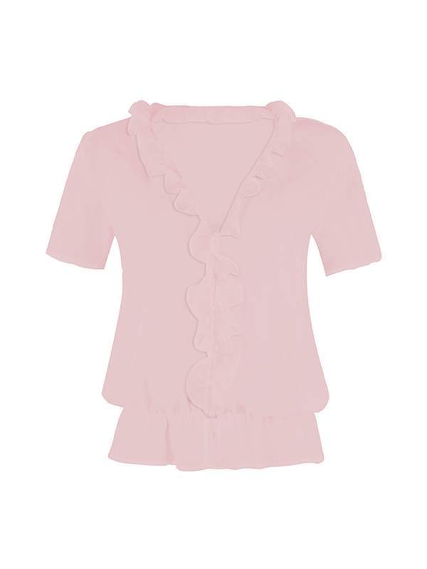 Plain v neck irregular chiffon short sleeve blouses