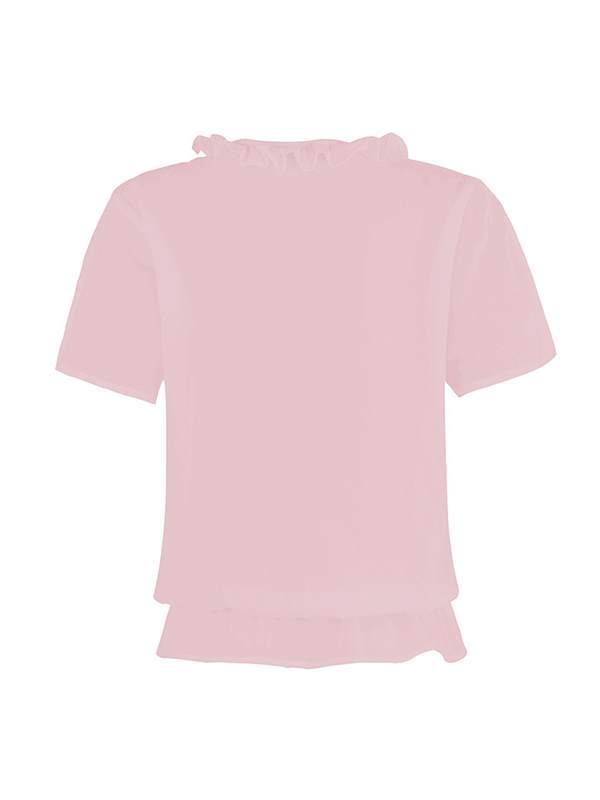Plain v neck irregular chiffon short sleeve blouses