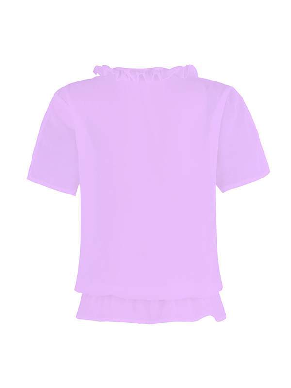 Plain v neck irregular chiffon short sleeve blouses