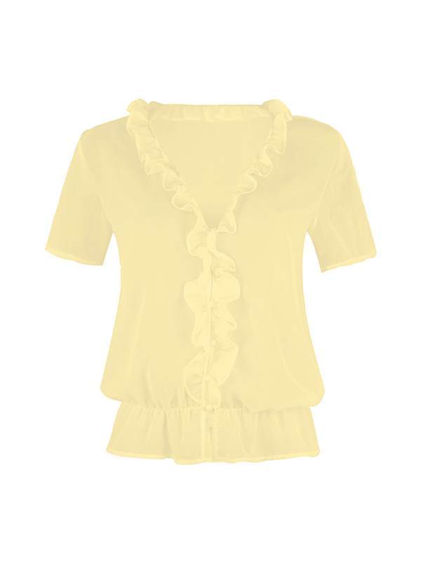 Plain v neck irregular chiffon short sleeve blouses