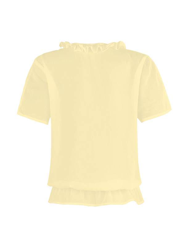 Plain v neck irregular chiffon short sleeve blouses