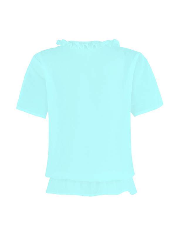 Plain v neck irregular chiffon short sleeve blouses