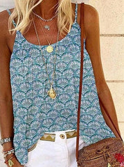 Plus size Fashion Print Crew Neck Sling Women's T-Shirt Top Vests