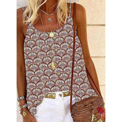 Plus size Fashion Print Crew Neck Sling Women's T-Shirt Top Vests
