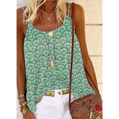 Plus size Fashion Print Crew Neck Sling Women's T-Shirt Top Vests
