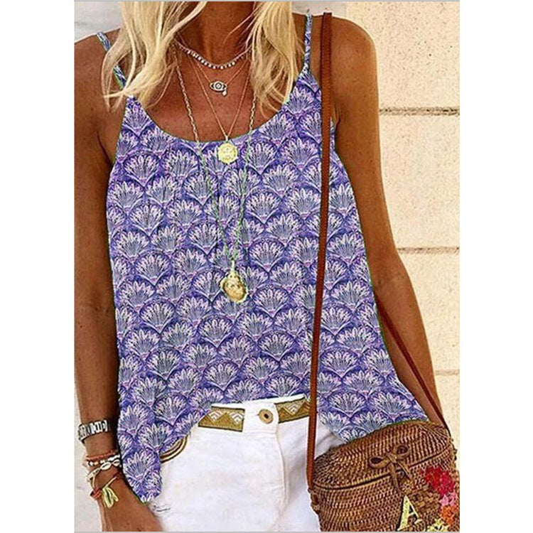 Plus size Fashion Print Crew Neck Sling Women's T-Shirt Top Vests