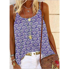 Plus size Fashion Print Crew Neck Sling Women's T-Shirt Top Vests