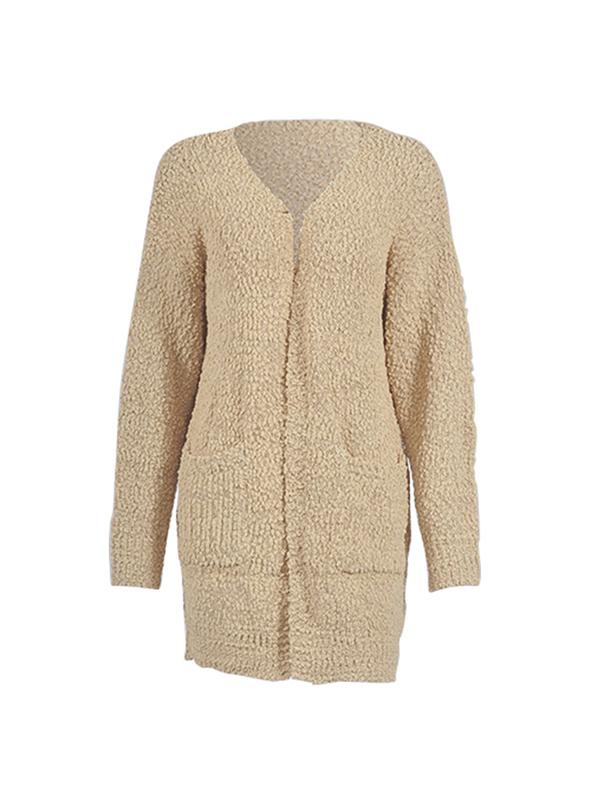 Plain Long sleeve Cardigan Pocket Knit Coat