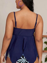 Women Plus Size Print Halter Two Piece Swimsuit