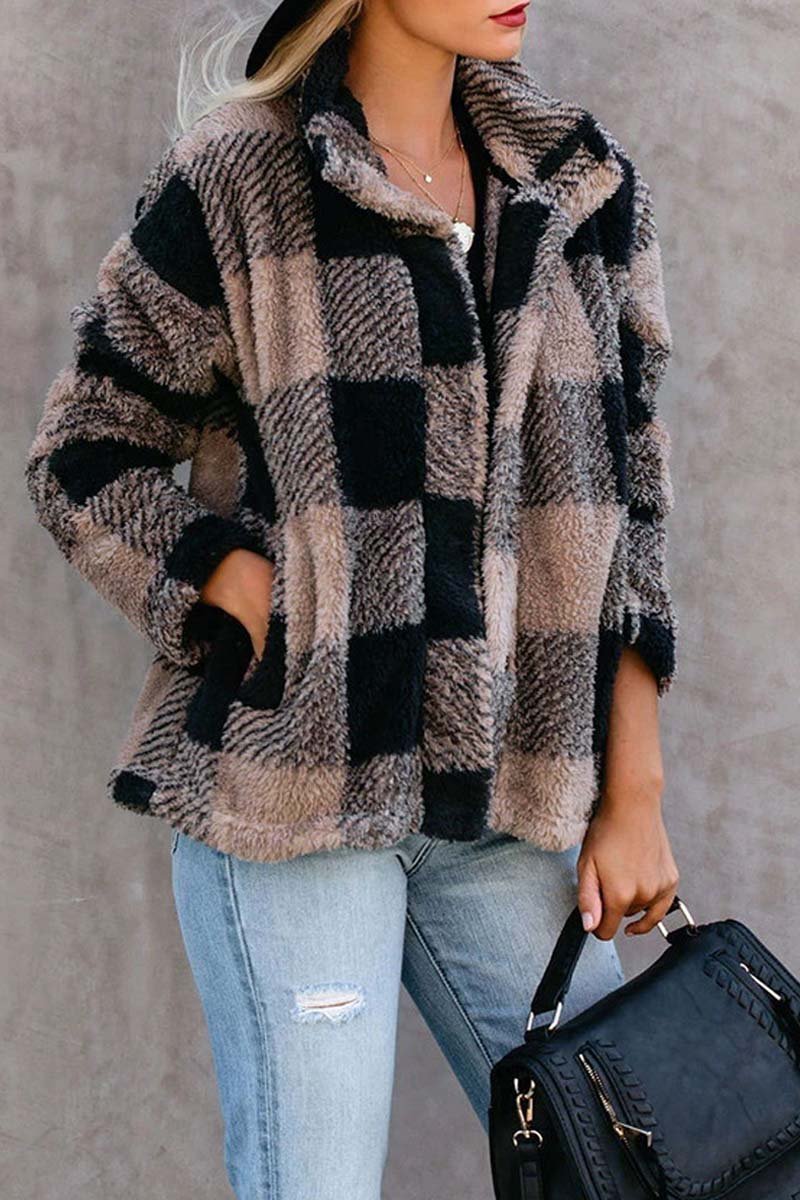 Plush Plaid Lapel Top Jacket