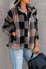 Plush Plaid Lapel Top Jacket