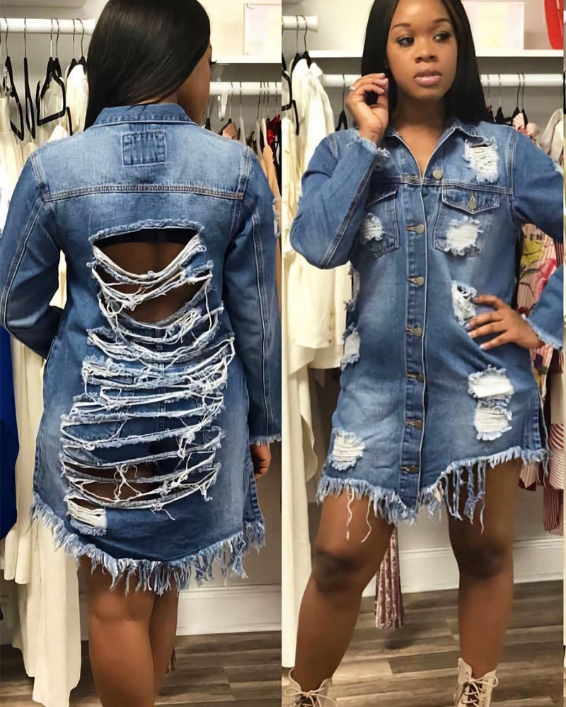 Damaged Denim Backless Jacket