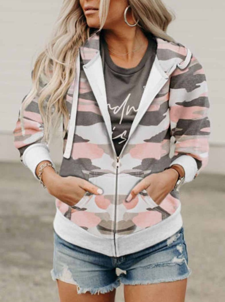 Printed Camouflage Hooded Jacket