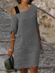 One off shoulder Women plain long mini dress shift dresses