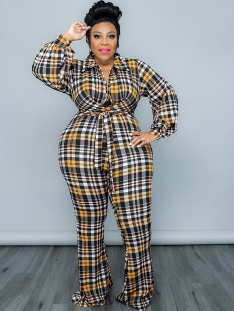 Bubble Sleeve Plaid Jumpsuit