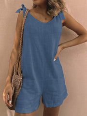 Pockets Sleeveless Casual Linen Rompers