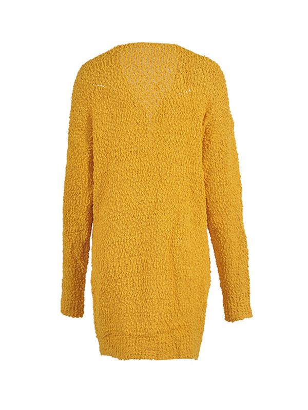 Plain Long sleeve Cardigan Pocket Knit Coat