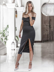 Off-the-shoulder Split-side Midi Dress