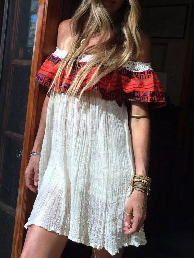 Off-the-shoulder Stripes Mini Dress