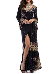 Printed Split-side V-neck Wrap Maxi Dress