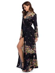 Printed Split-side V-neck Wrap Maxi Dress