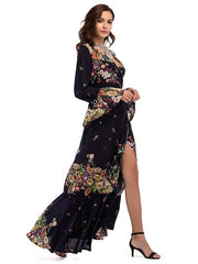 Printed Split-side V-neck Wrap Maxi Dress