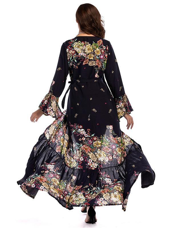 Printed Split-side V-neck Wrap Maxi Dress