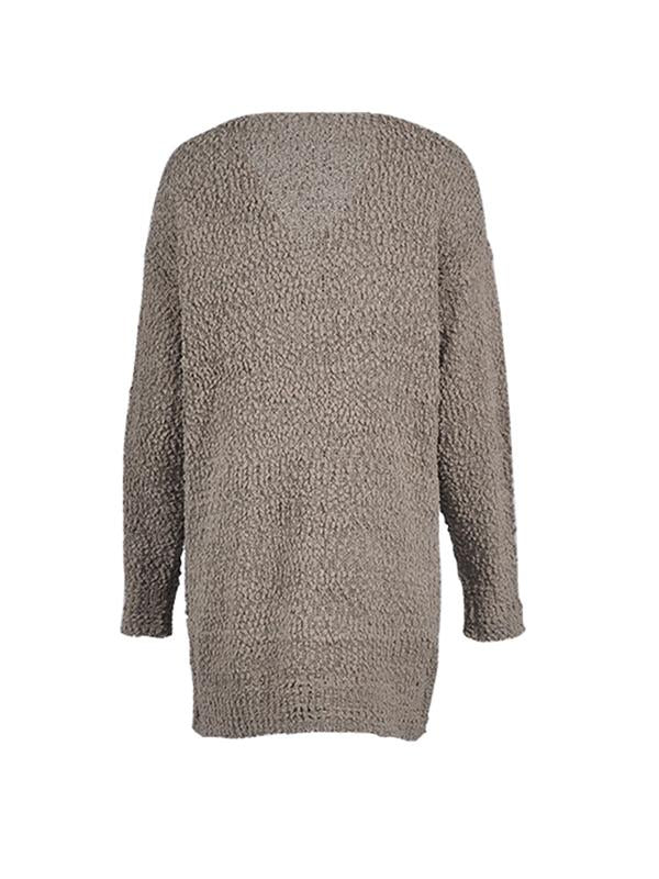 Plain Long sleeve Cardigan Pocket Knit Coat