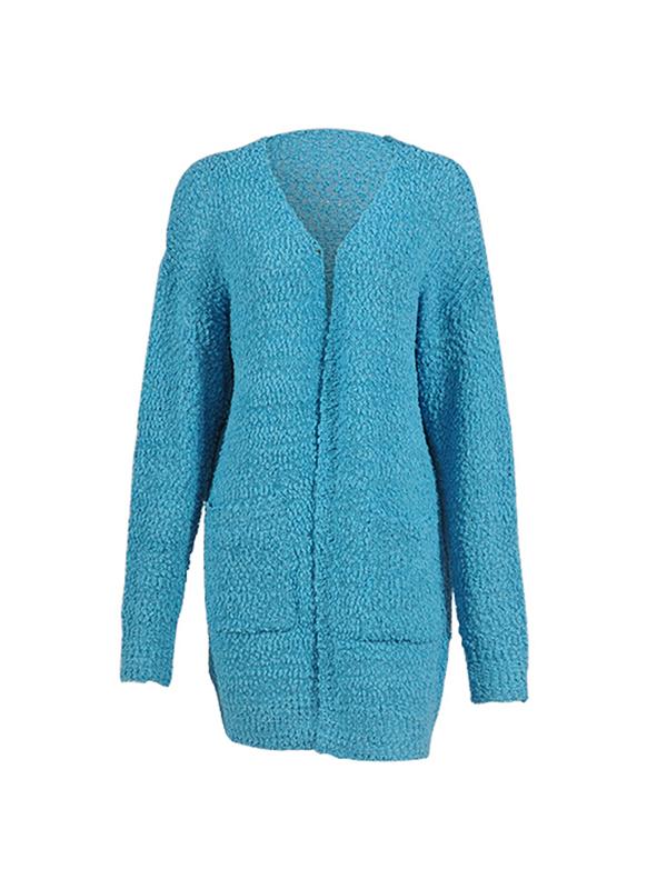 Plain Long sleeve Cardigan Pocket Knit Coat