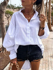 Pure Casual Loose Lapel Long sleeve Irregular Blouses