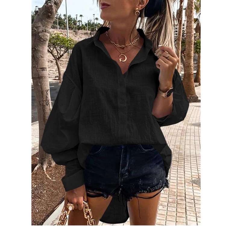 Pure Casual Loose Lapel Long sleeve Irregular Blouses