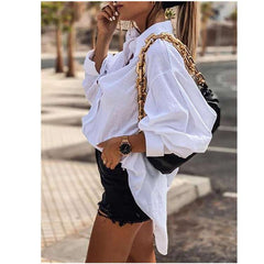 Pure Casual Loose Lapel Long sleeve Irregular Blouses