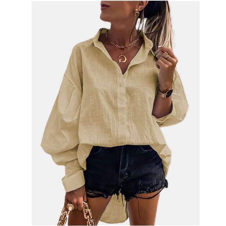 Pure Casual Loose Lapel Long sleeve Irregular Blouses