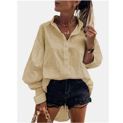 Pure Casual Loose Lapel Long sleeve Irregular Blouses