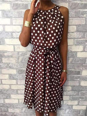 Polka Dots Printed Halter Sleeveless Casual Skater Dresses