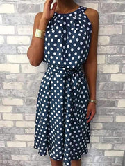 Polka Dots Printed Halter Sleeveless Casual Skater Dresses