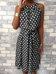 Polka Dots Printed Halter Sleeveless Casual Skater Dresses